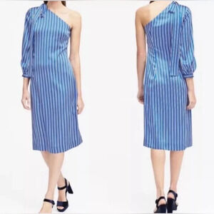 Banana Republic Womens Blue One Shoulder PJ Stripe Midi Dress Size 0 New NWT